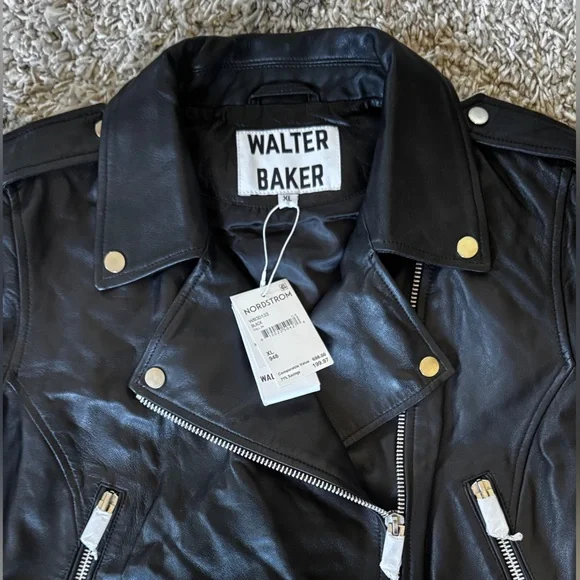 Walter Baker Black Moto Leather Jacket - Picture 2 of 12